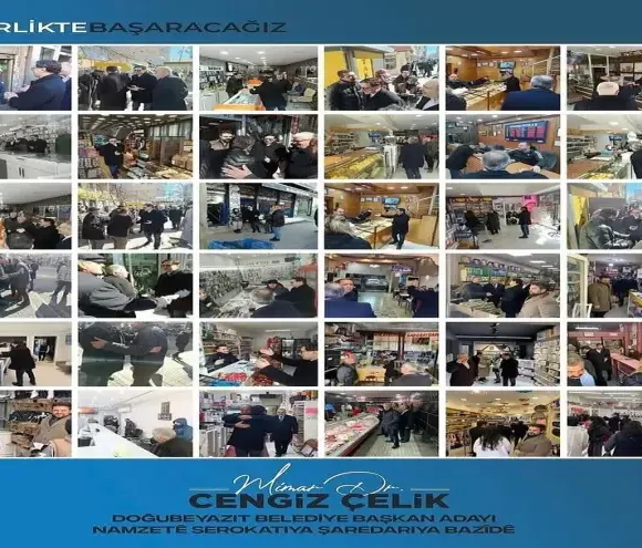 Doğubayazıt’ta yerel seçim atmosferi yaklaşırken, Belediye Başkan adayları saha çalışmalarını sürdürüyor. Ak Parti Doğubayazıt Belediye Başkan Adayı Dr. Cengiz Çelik, 